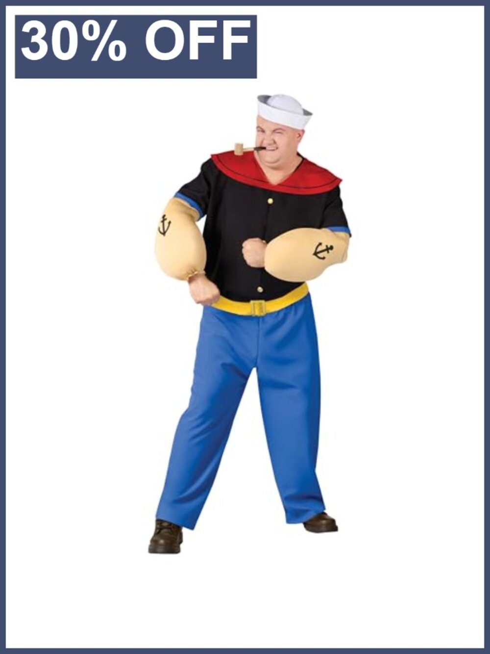 Adult Popeye Costume Sailor Shirt Pants Hat Muscle Arms